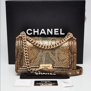 CHANEL Gold Python and Crystal Embellished Boy Bag